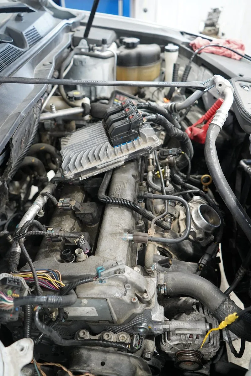Engine bay ECU and wiring harness inspection
